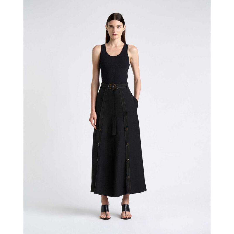 Cue Viscose Blend Topstitched Midi Skirt image number 3